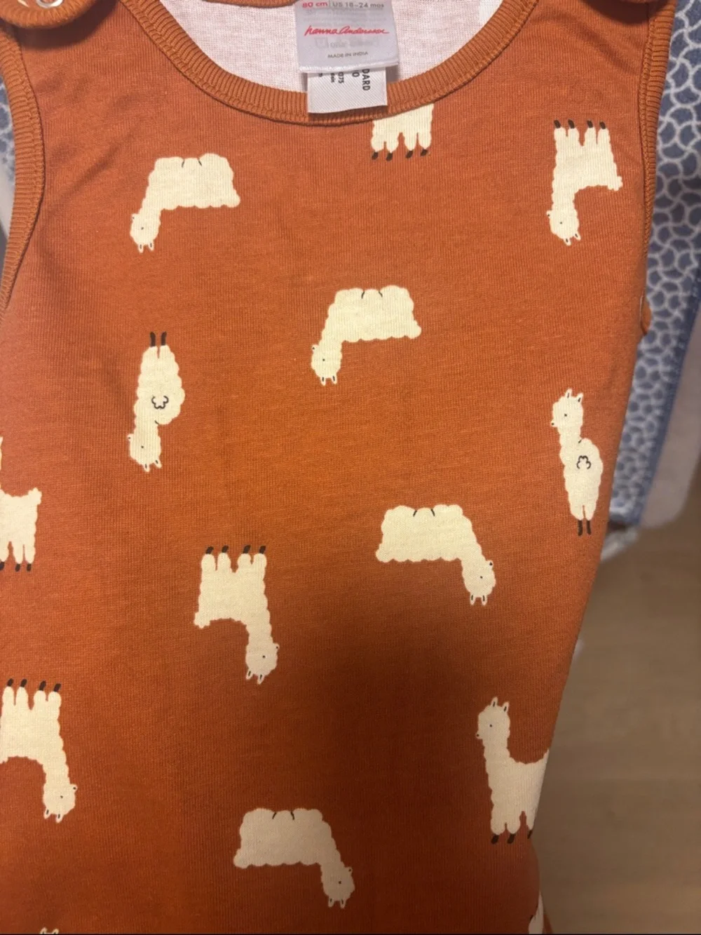 New! Hanna Anderson Orange Llama Print Baby One-Piece Romper size 18-24 mo